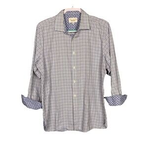 Ted‎ Baker 16.5 32 33 Window Check Shirt Endurance Long Sleeve Flip Cuff Collar